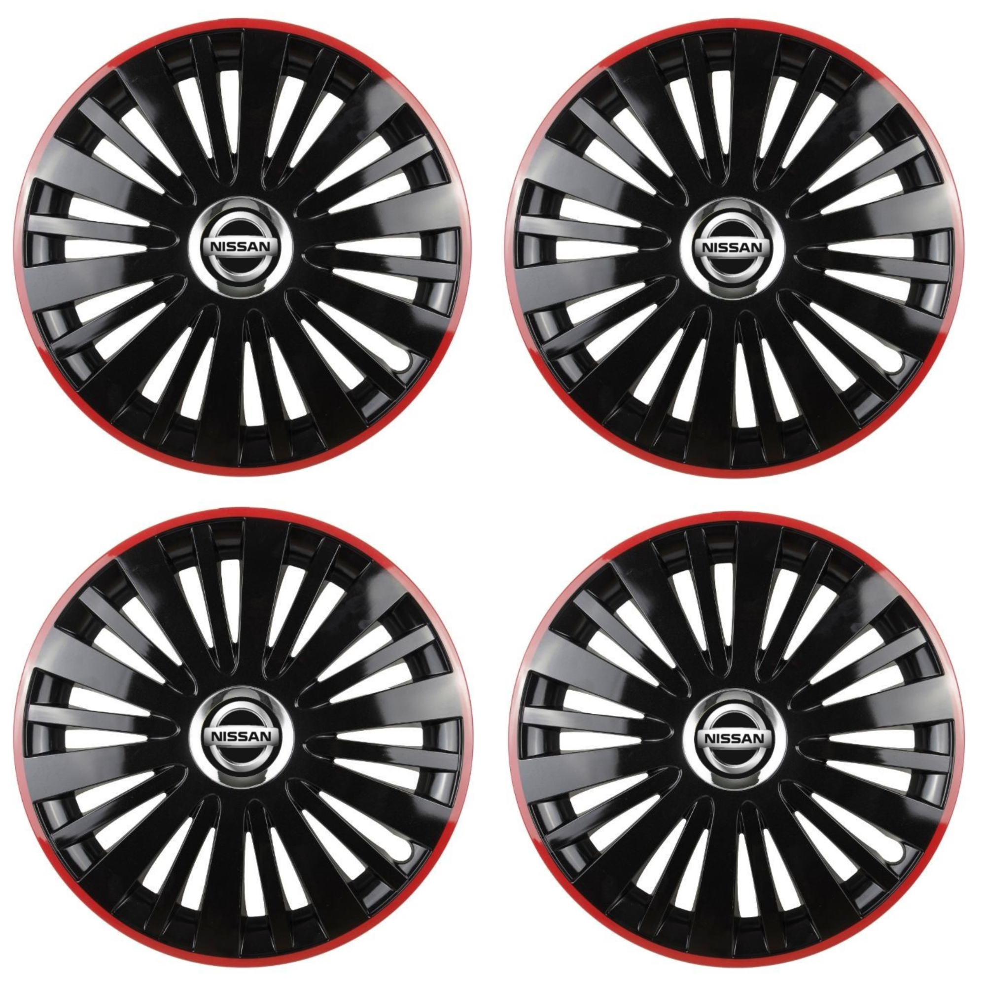 Set 4 Capace Roti pentru Nissan model Falcon Black Cu Rama Rosie R16 NISSAN