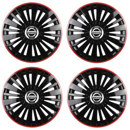 Set 4 Capace Roti pentru Nissan model Falcon Black Cu Rama Rosie R14