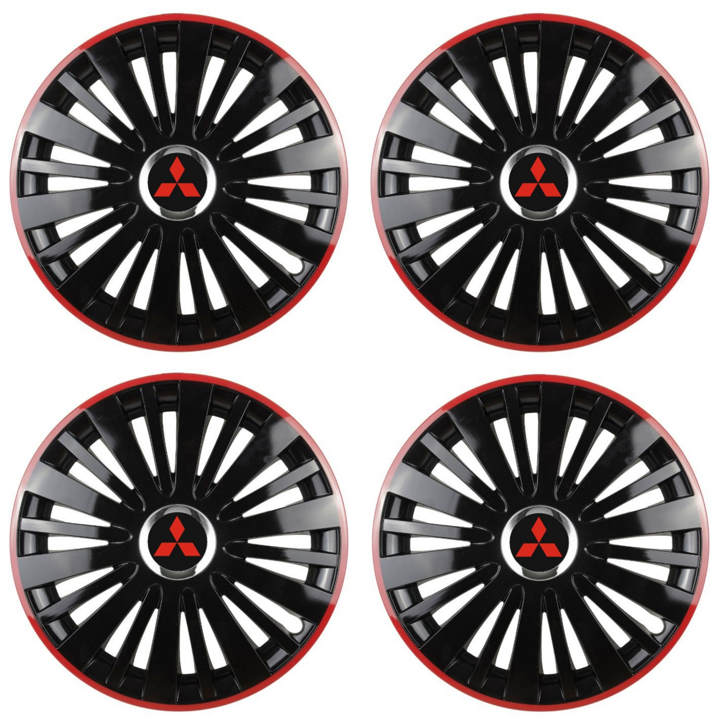 Комплект 4 таса за Mitsubishi, модел Falcon Black с червена рамка, R15