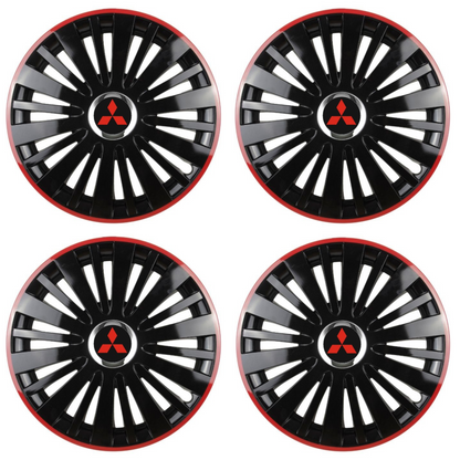 Комплект 4 таса за Mitsubishi, модел Falcon Black с червена рамка, R15