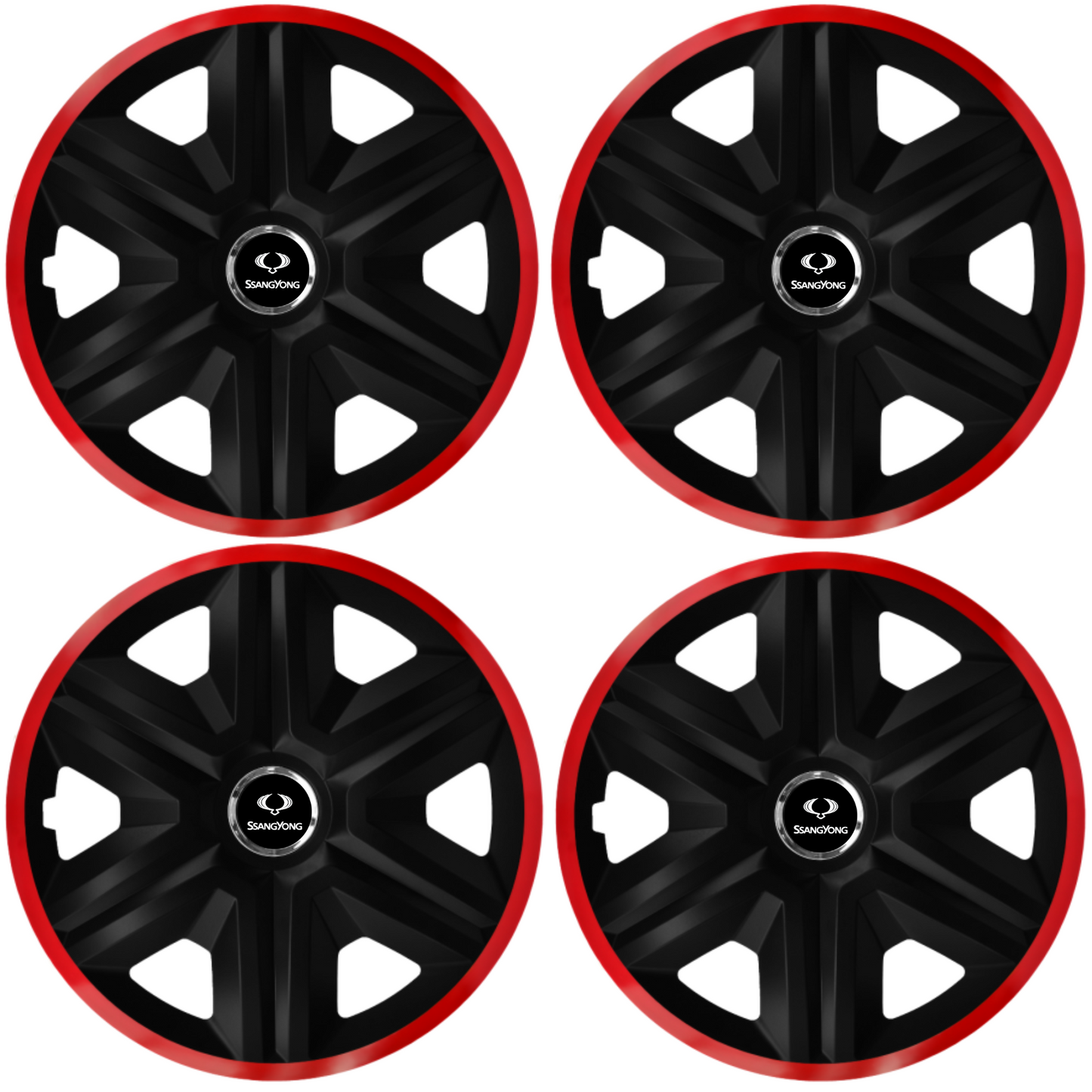 Set 4 Capace Roti pentru SsangYong, model Fast Black Cu Rama Rosie, R14