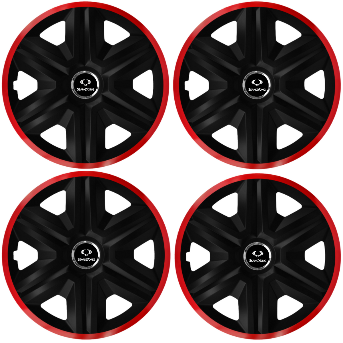 Set 4 Capace Roti pentru SsangYong, model Fast Black Cu Rama Rosie, R14
