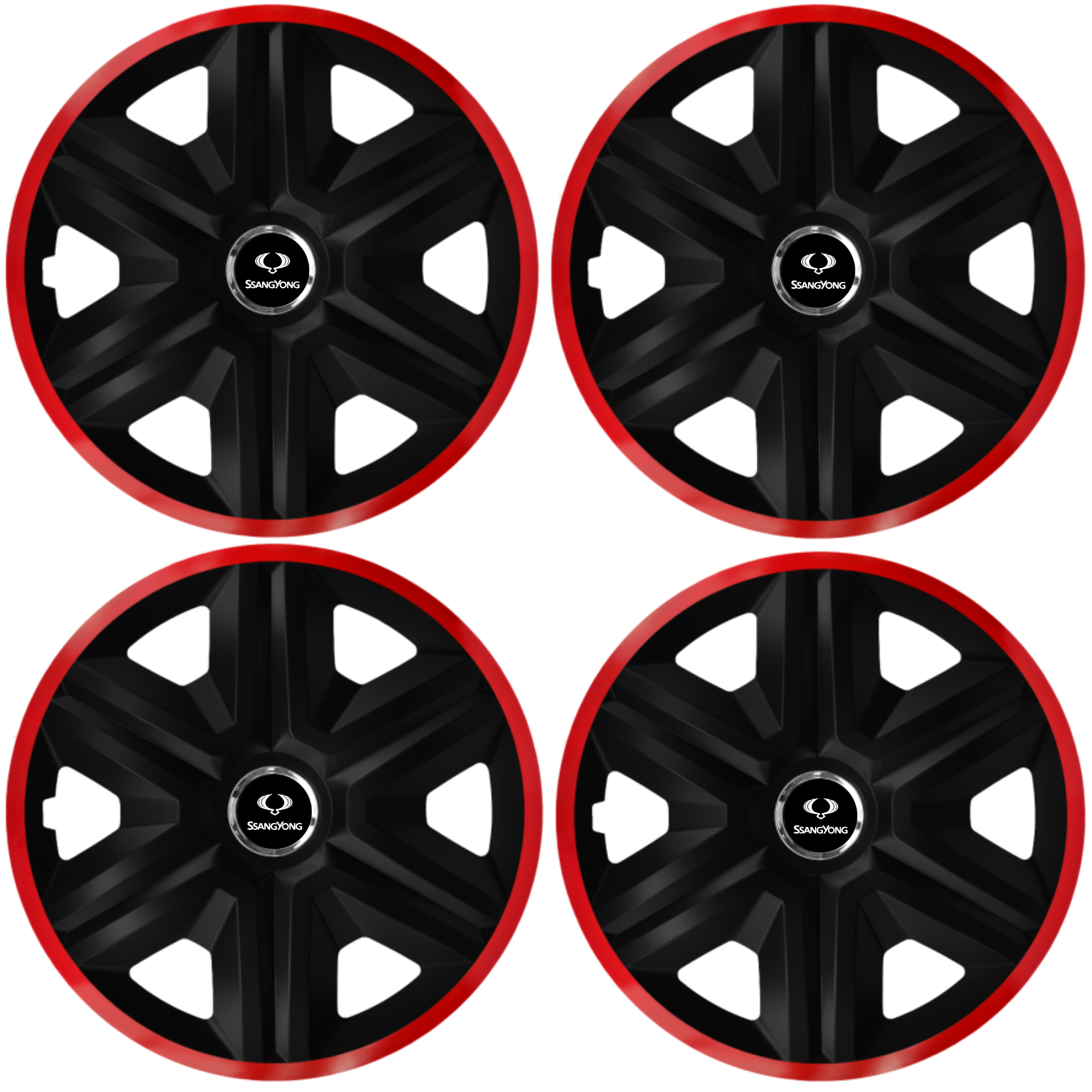 Set 4 Capace Roti pentru SsangYong, model Fast Black Cu Rama Rosie, R16