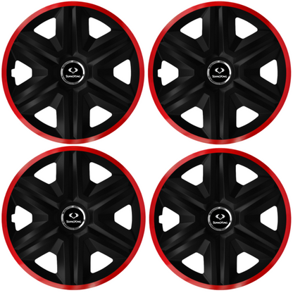 Set 4 Capace Roti pentru SsangYong, model Fast Black Cu Rama Rosie, R14