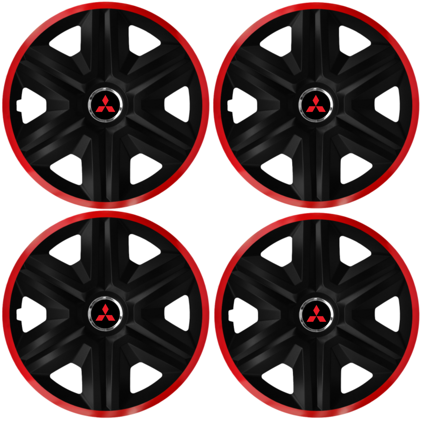 Комплект 4 таса за Mitsubishi, модел Fast Black с червена рамка, R15