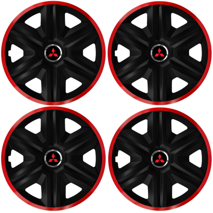 Комплект 4 таса за Mitsubishi, модел Fast Black с червена рамка, R15