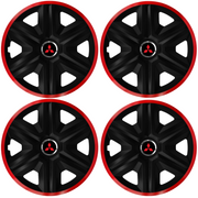 Set 4 Capace Roti pentru Mitsubishi, model Fast Black Cu Rama Rosie, R15
