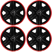 Set 4 Capace Roti pentru Citroen, model Fast Black Cu Rama Rosie, R15