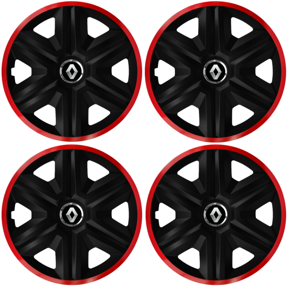 Set 4 Capace Roti pentru Renault, model Fast Black Cu Rama Rosie, R14, RENAULT