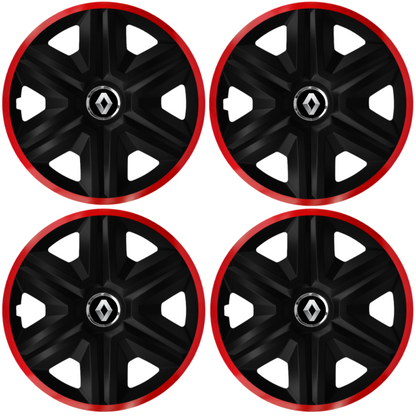 Set 4 Capace Roti pentru Renault, model Fast Black Cu Rama Rosie, R16, RENAULT