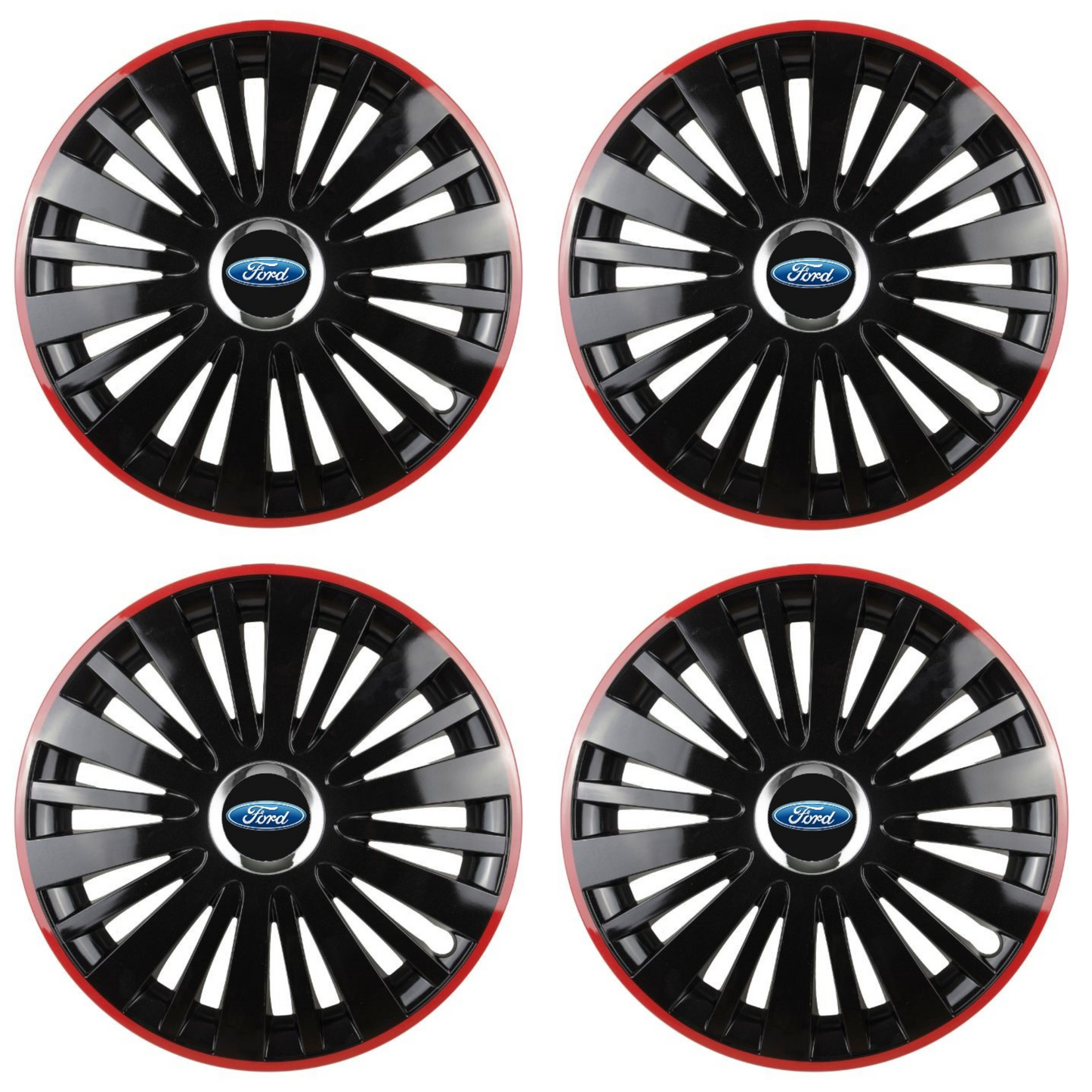 Set 4 Capace Roti pentru Ford model Falcon Black Cu Rama Rosie R15 FORD