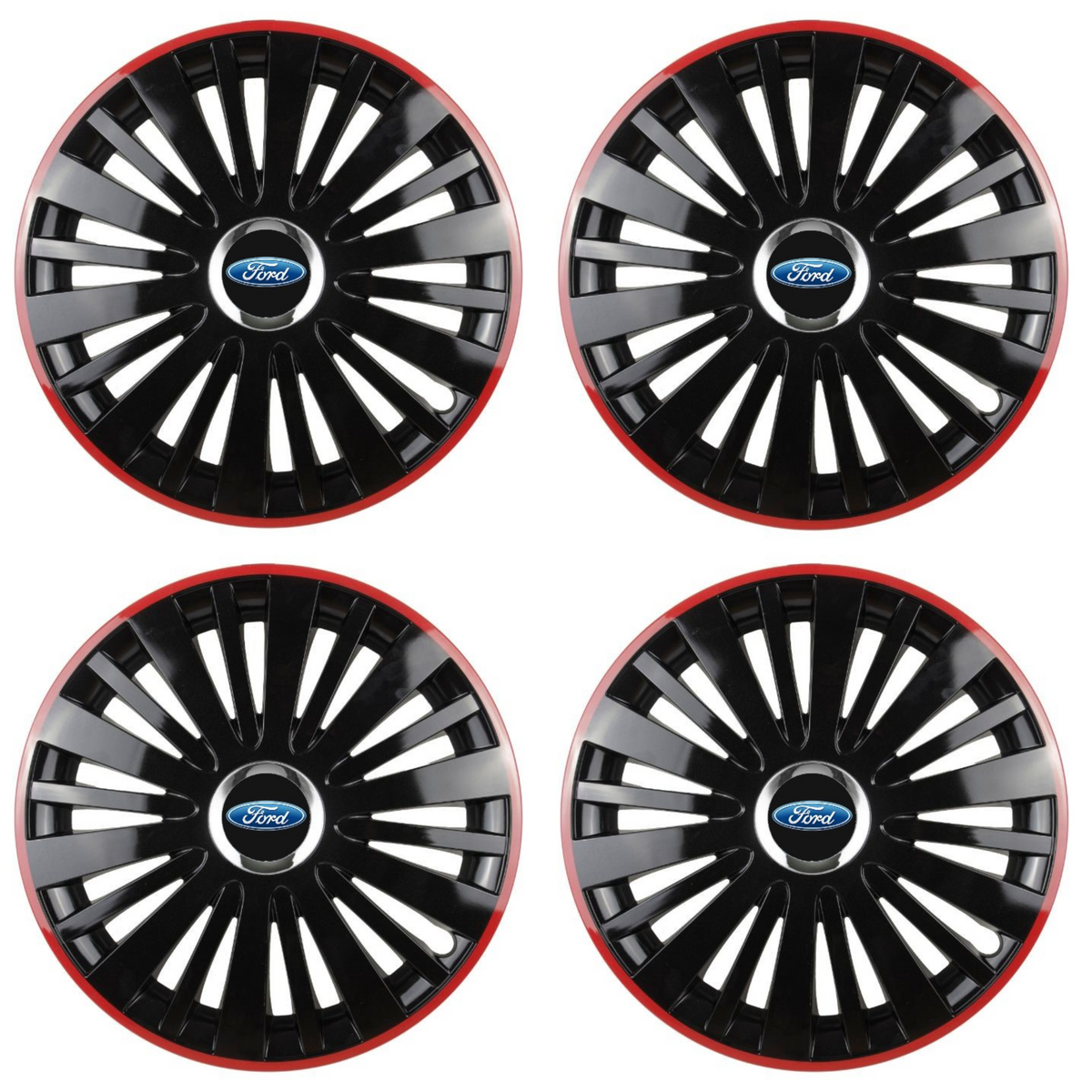 Set 4 Capace Roti pentru Ford model Falcon Black Cu Rama Rosie R15 FORD