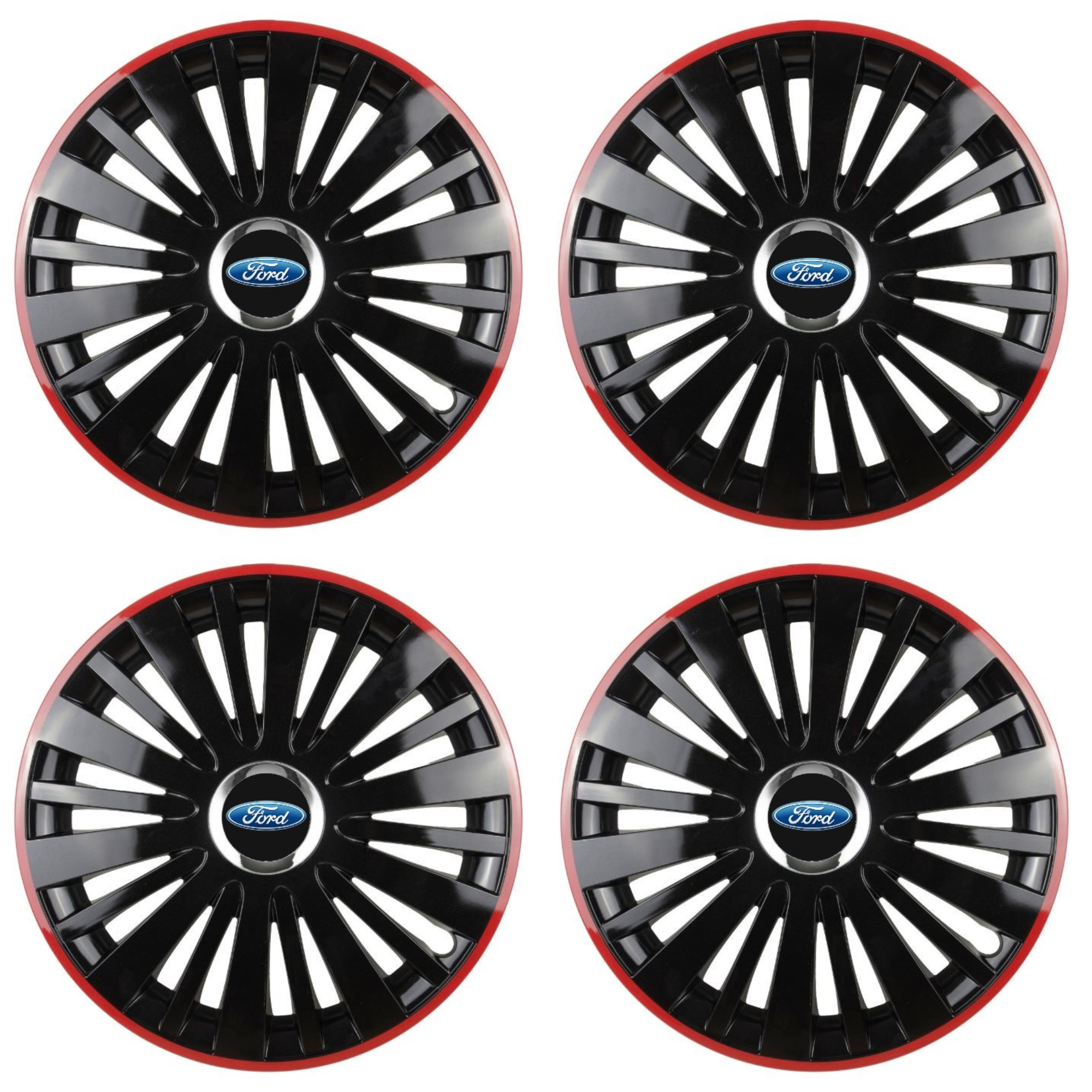 Set 4 Capace Roti pentru Ford model Falcon Black Cu Rama Rosie R15 FORD