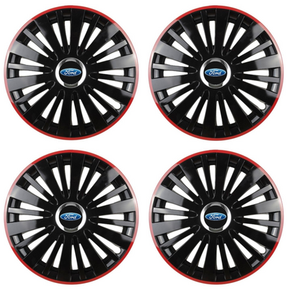 Set 4 Capace Roti pentru Ford model Falcon Black Cu Rama Rosie R15 FORD