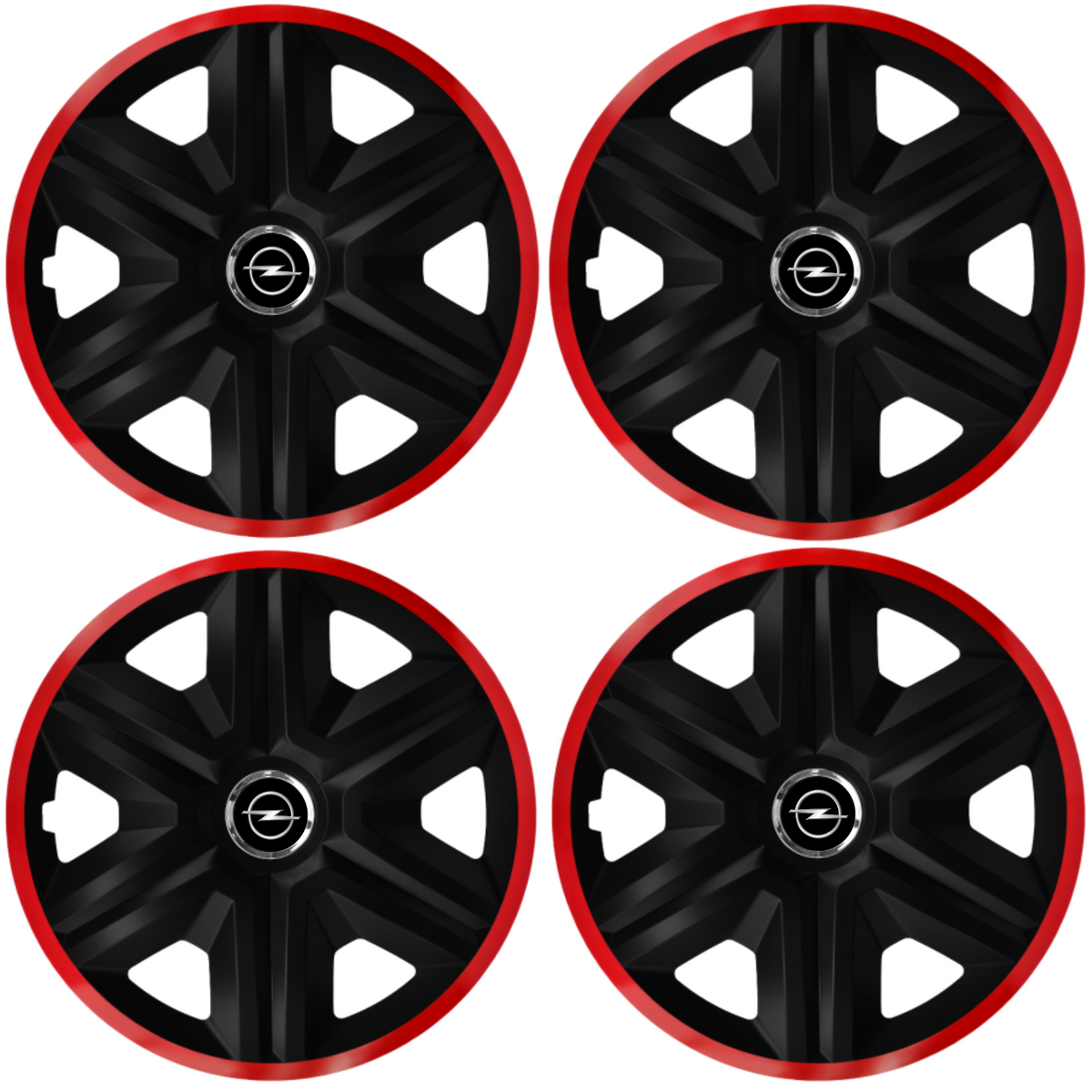 Set 4 Capace Roti pentru Opel, model Fast Black Cu Rama Rosie, R14