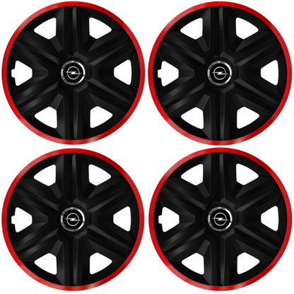 Set 4 Capace Roti pentru Opel, model Fast Black Cu Rama Rosie, R16