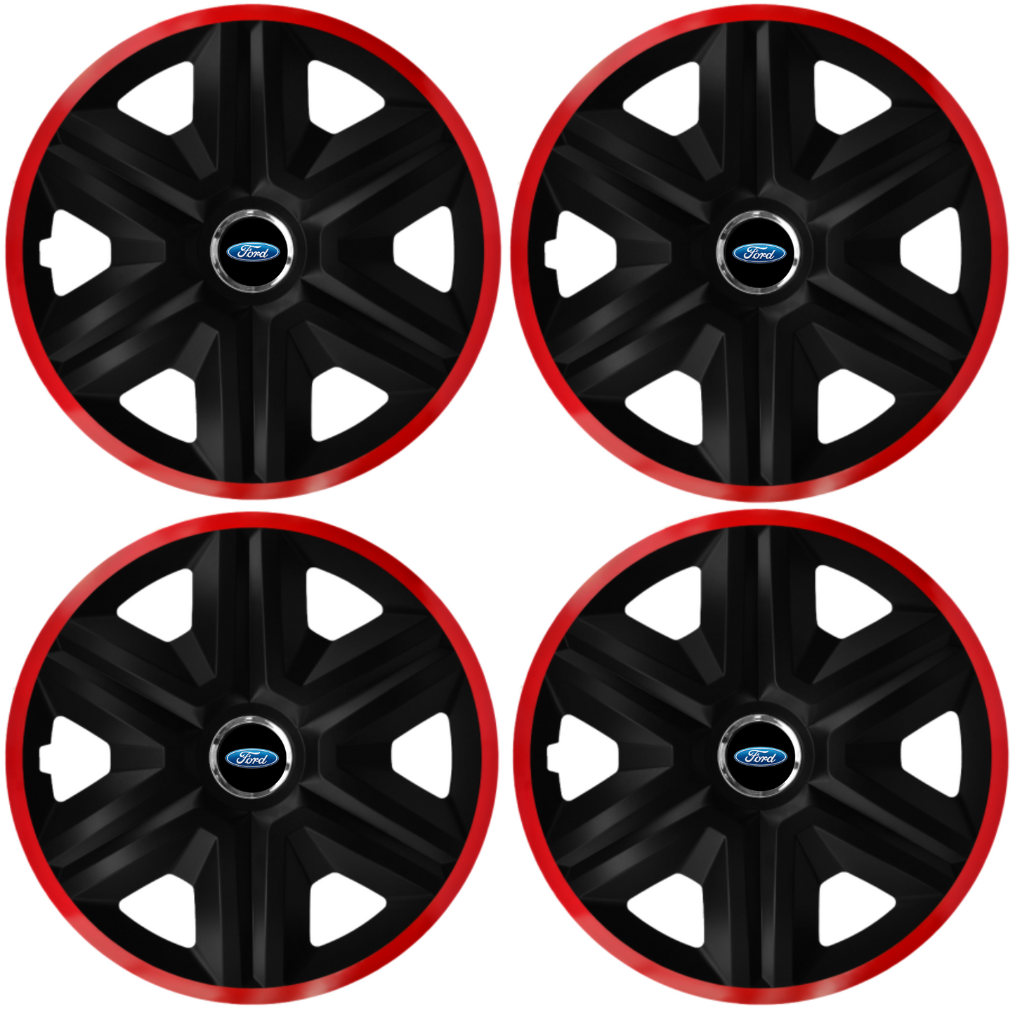 Set 4 Capace Roti pentru Ford, model Fast Black Cu Rama Rosie, R15