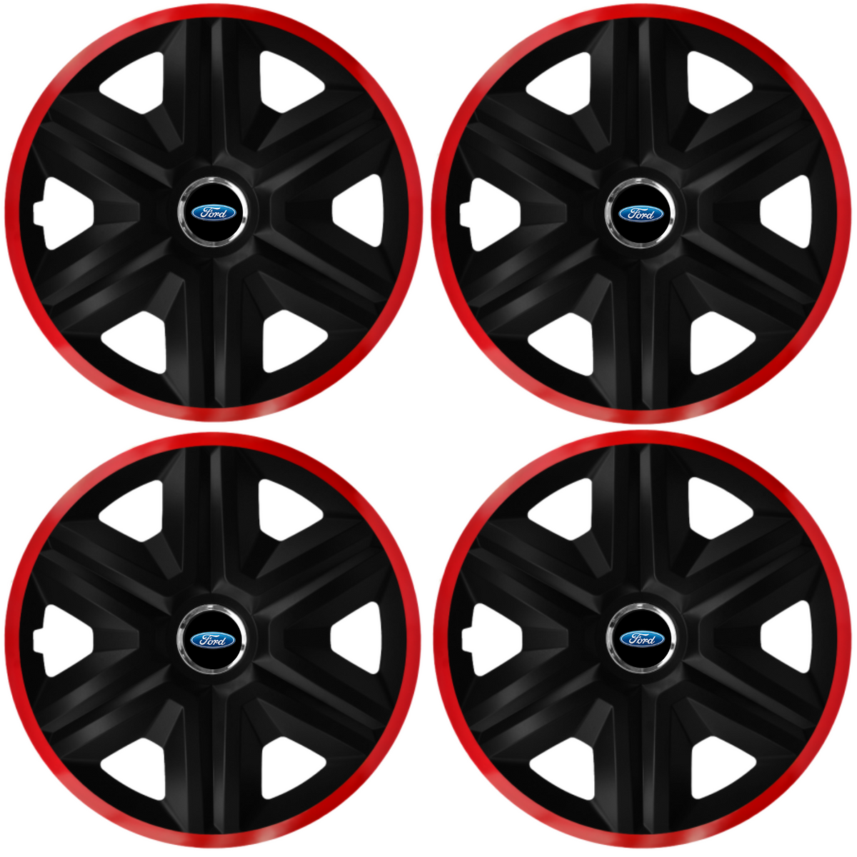 Set 4 Capace Roti pentru Ford, model Fast Black Cu Rama Rosie, R14