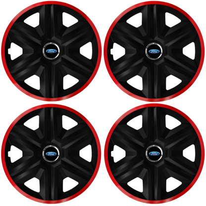 Set 4 Capace Roti pentru Ford, model Fast Black Cu Rama Rosie, R15