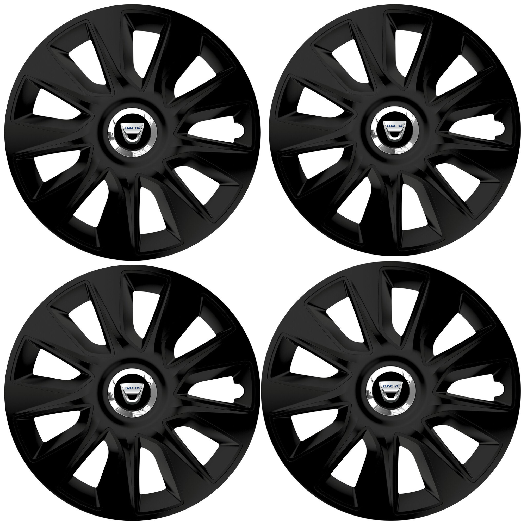 Set 4 Capace Roti 16 inchi (R16) Stratos Negru, Compatibile Cu Dacia