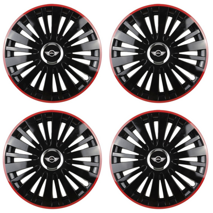 Комплект 4 таса за Mini, модел Falcon Black с червена рамка R15