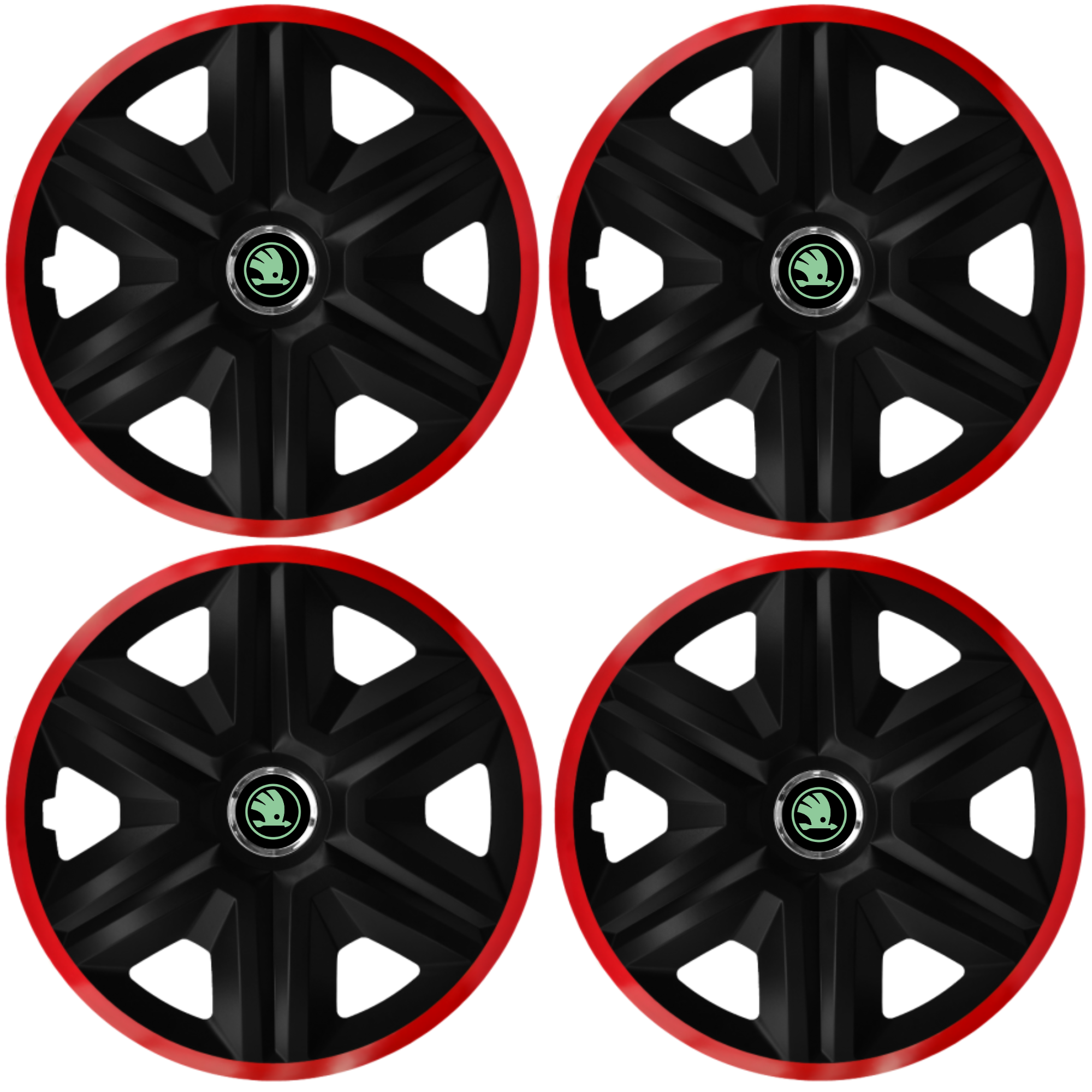 4 db-os Skoda dísztárcsa szett, új zöld, fekete modell piros vázzal, R16, SKODA