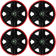 Set 4 Capace Roti pentru Skoda Nou Verde, model Fast Black Cu Rama Rosie, R16, SKODA
