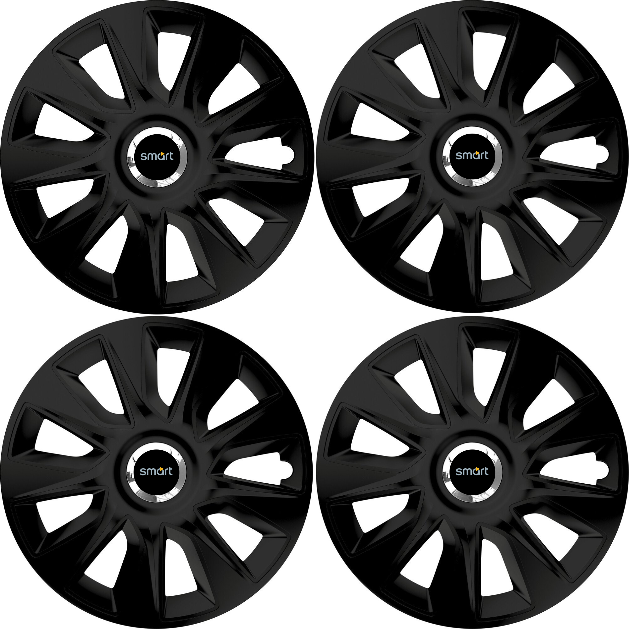 Set 4 Capace Roti 15 inchi (R15) Stratos Negru, Compatibile Cu Smart
