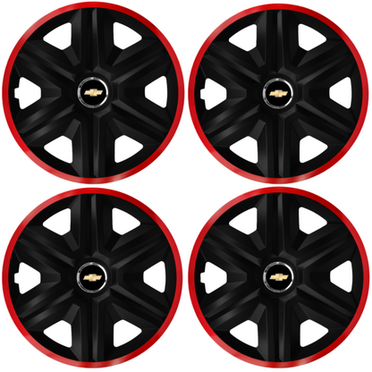 4 darabos Chevrolet kerékborító szett, Fast fekete modell piros kerettel, R14