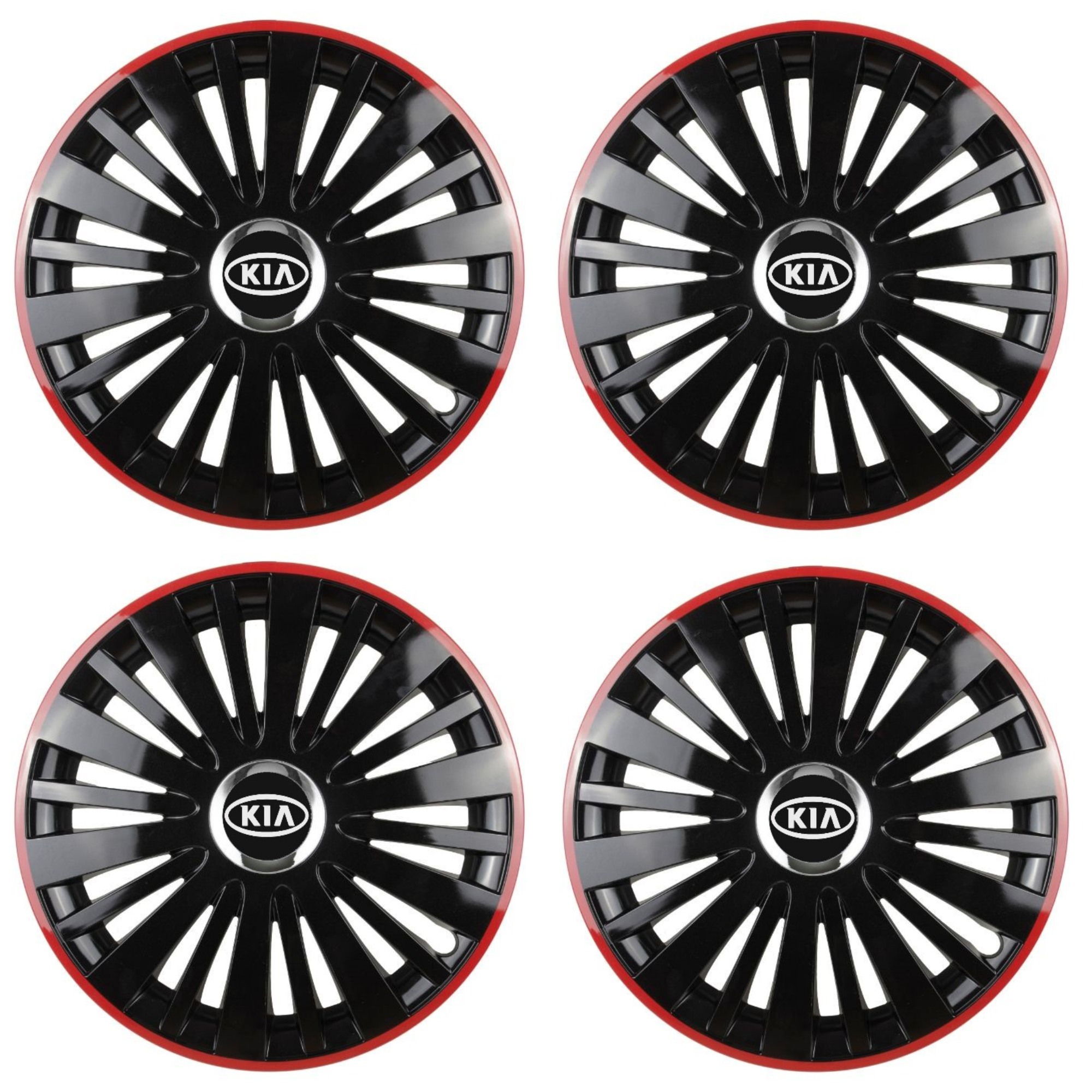 Set 4 Capace Roti pentru Kia model Falcon Black Cu Rama Rosie R14 KIA