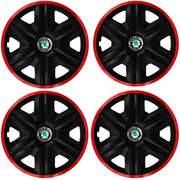 Set 4 Capace Roti pentru Skoda, model Fast Black Cu Rama Rosie, R16