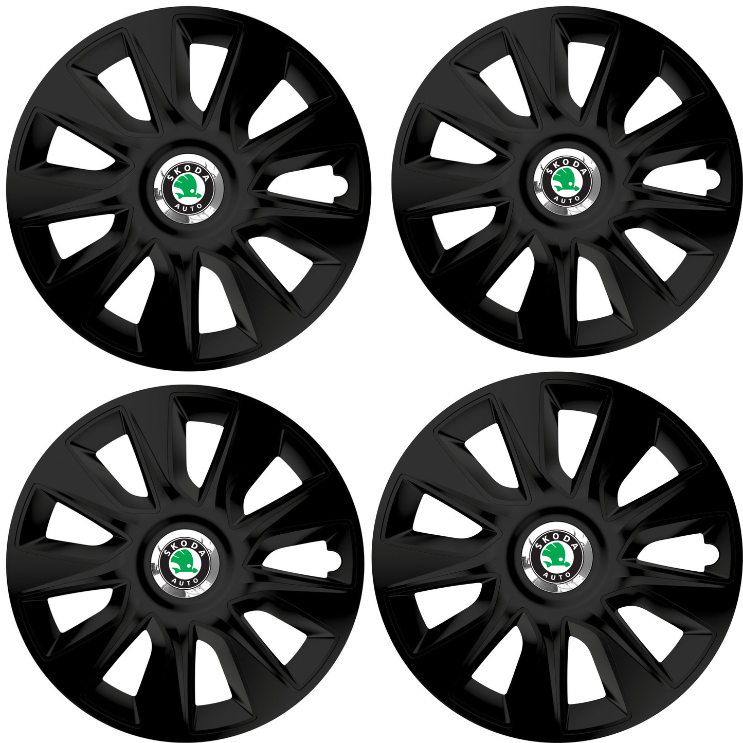 Set 4 Capace Roti 15 inchi (R15) Stratos Negru, Compatibile Cu Skoda