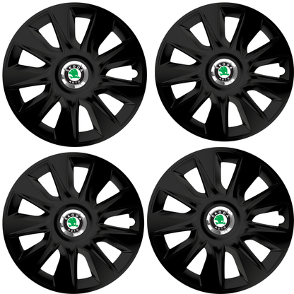 Set 4 Capace Roti 15 inchi (R15) Stratos Negru, Compatibile Cu Skoda