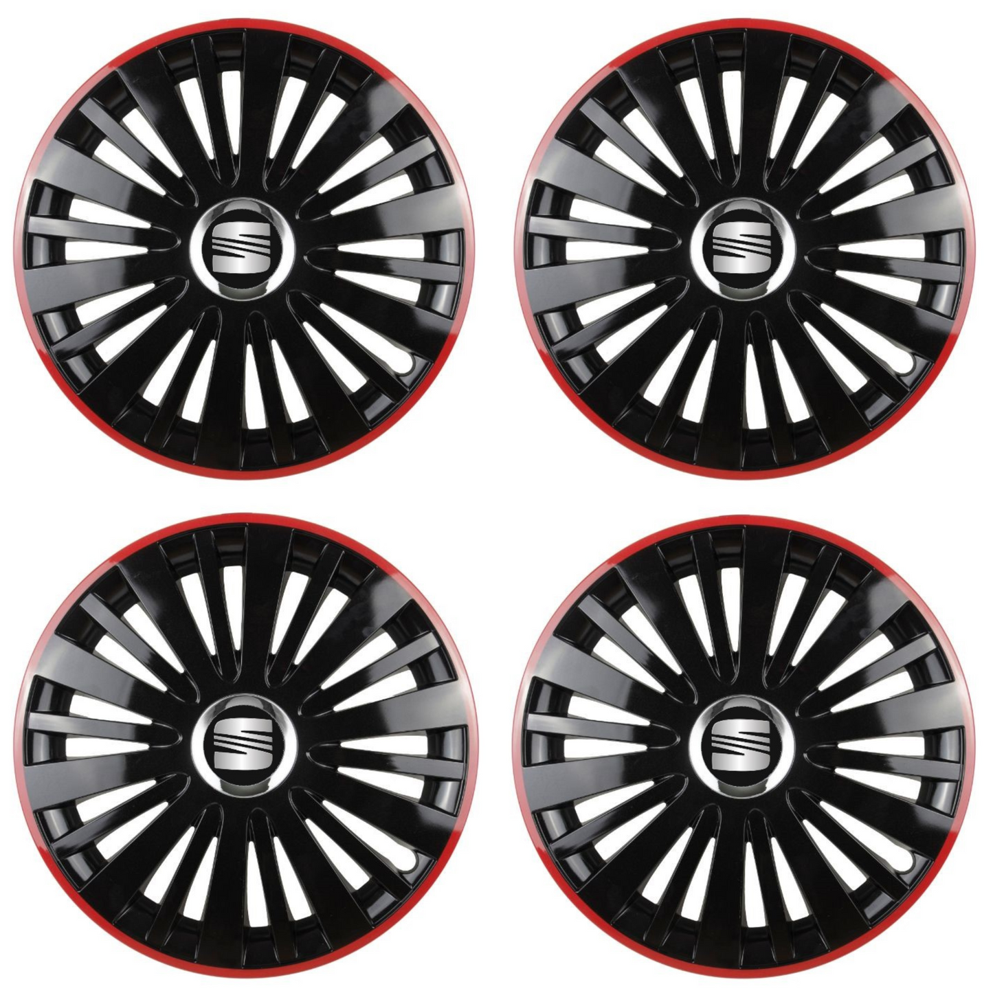Set 4 Capace Roti pentru Seat model Falcon Black Cu Rama Rosie R14