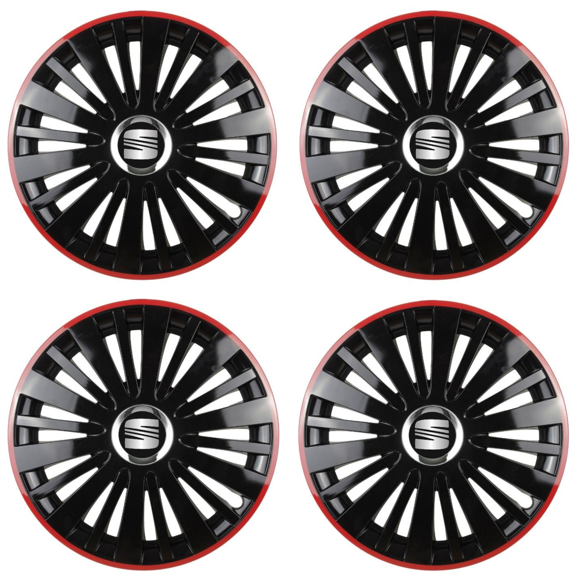Set 4 Capace Roti pentru Seat model Falcon Black Cu Rama Rosie R16 SEAT