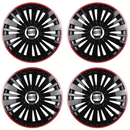 Set 4 Capace Roti pentru Seat model Falcon Black Cu Rama Rosie R14