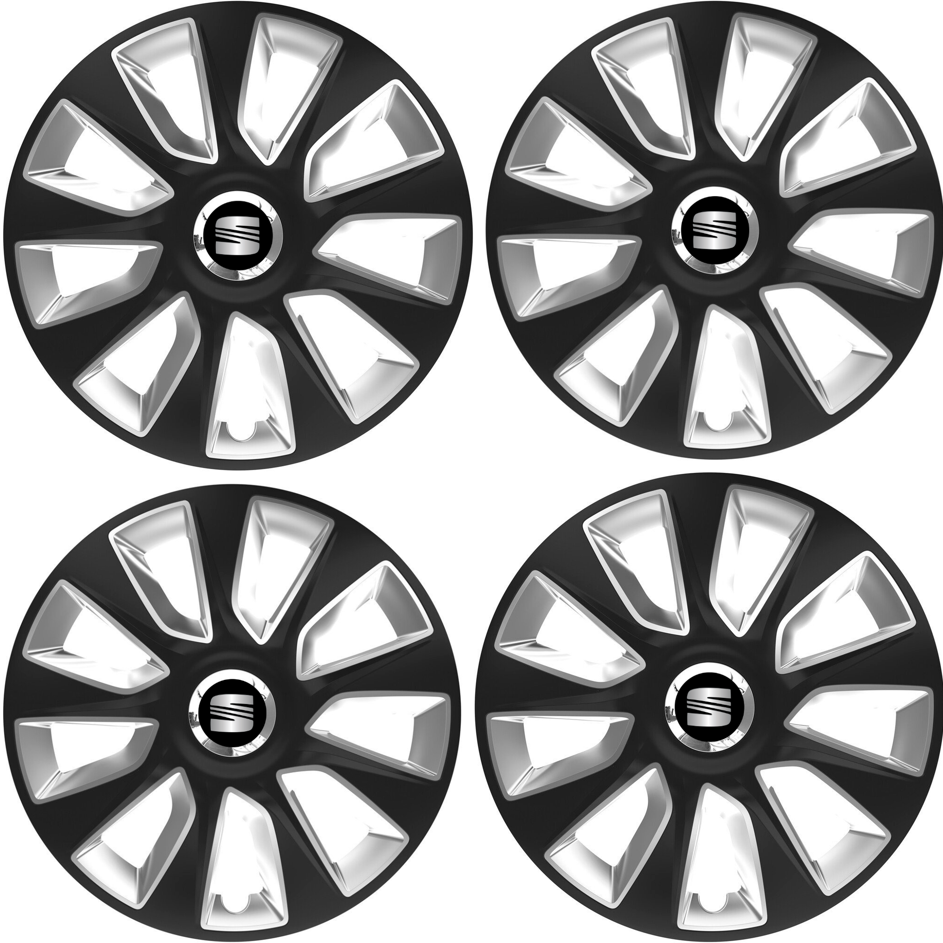 Set 4 Capace Roti 16 inchi (R16) Stratos Gri-Negru, Compatibile Cu Seat
