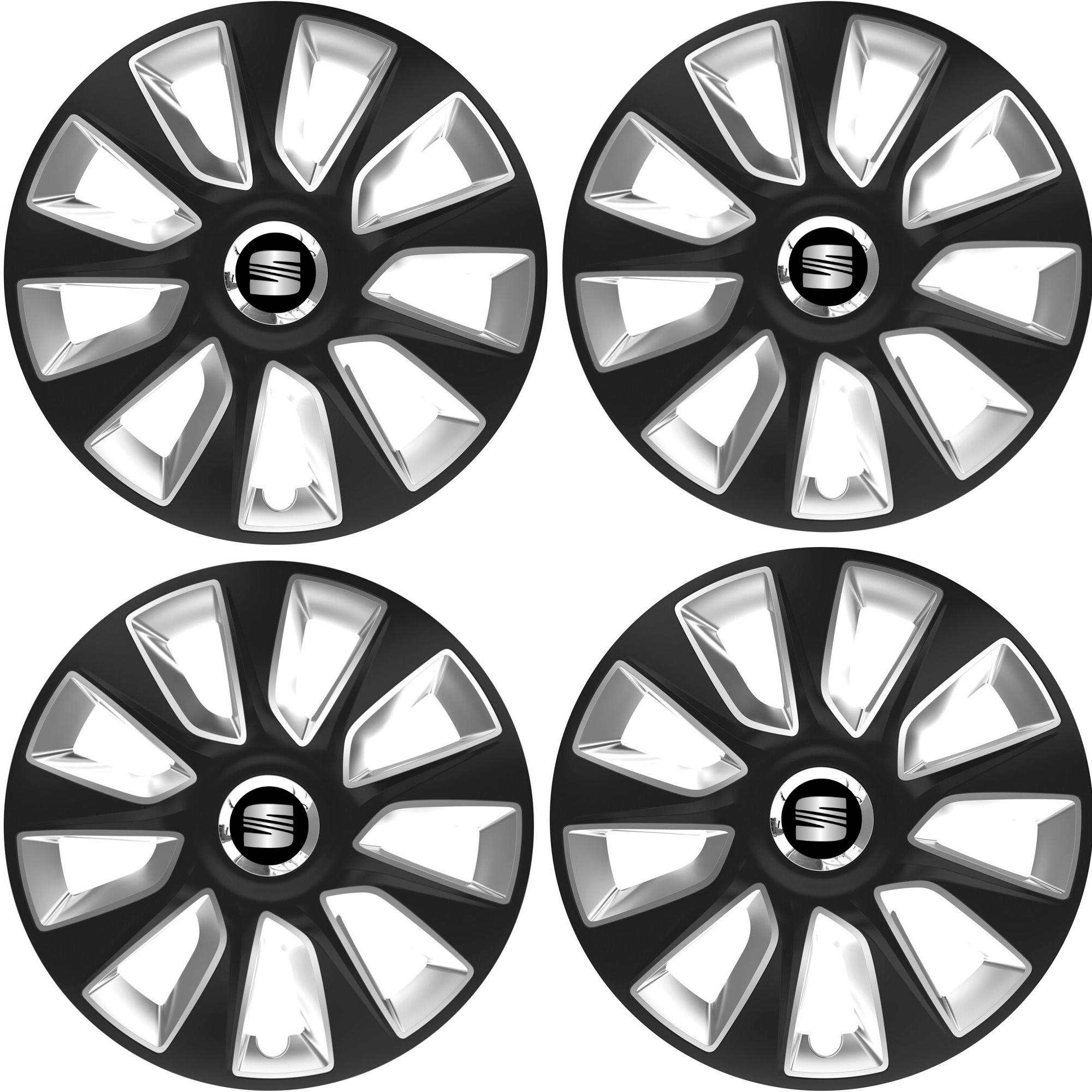 Set 4 Capace Roti 16 inchi (R16) Stratos Gri-Negru, Compatibile Cu Seat