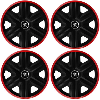 Set 4 Capace Roti pentru Peugeot, model Fast Black Cu Rama Rosie, R15