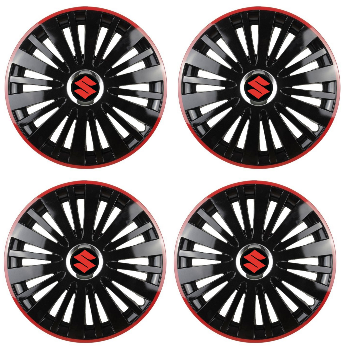 Set 4 Capace Roti pentru Suzuki model Falcon Black Cu Rama Rosie R14