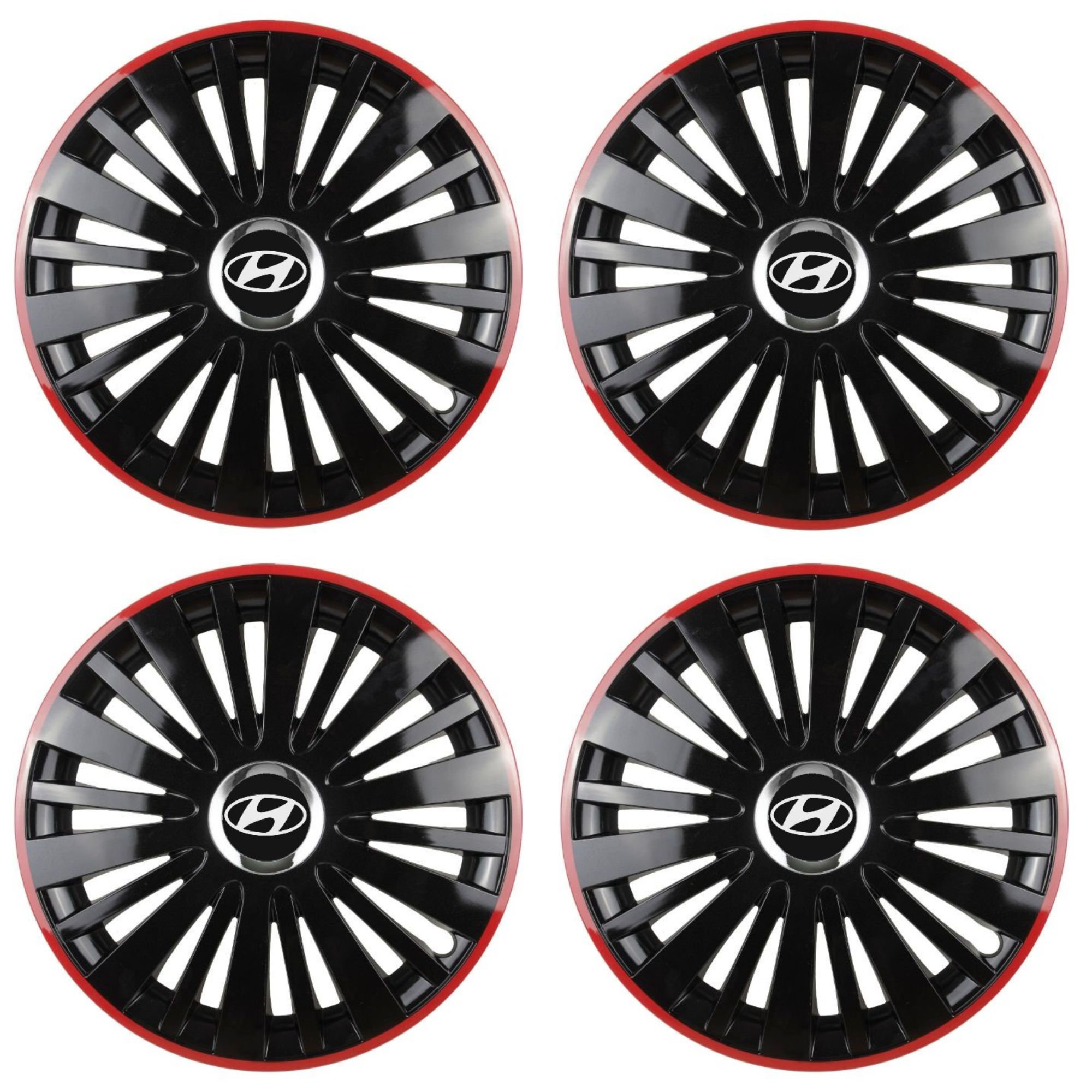 Set 4 Capace Roti pentru Hyundai model Falcon Black Cu Rama Rosie R16