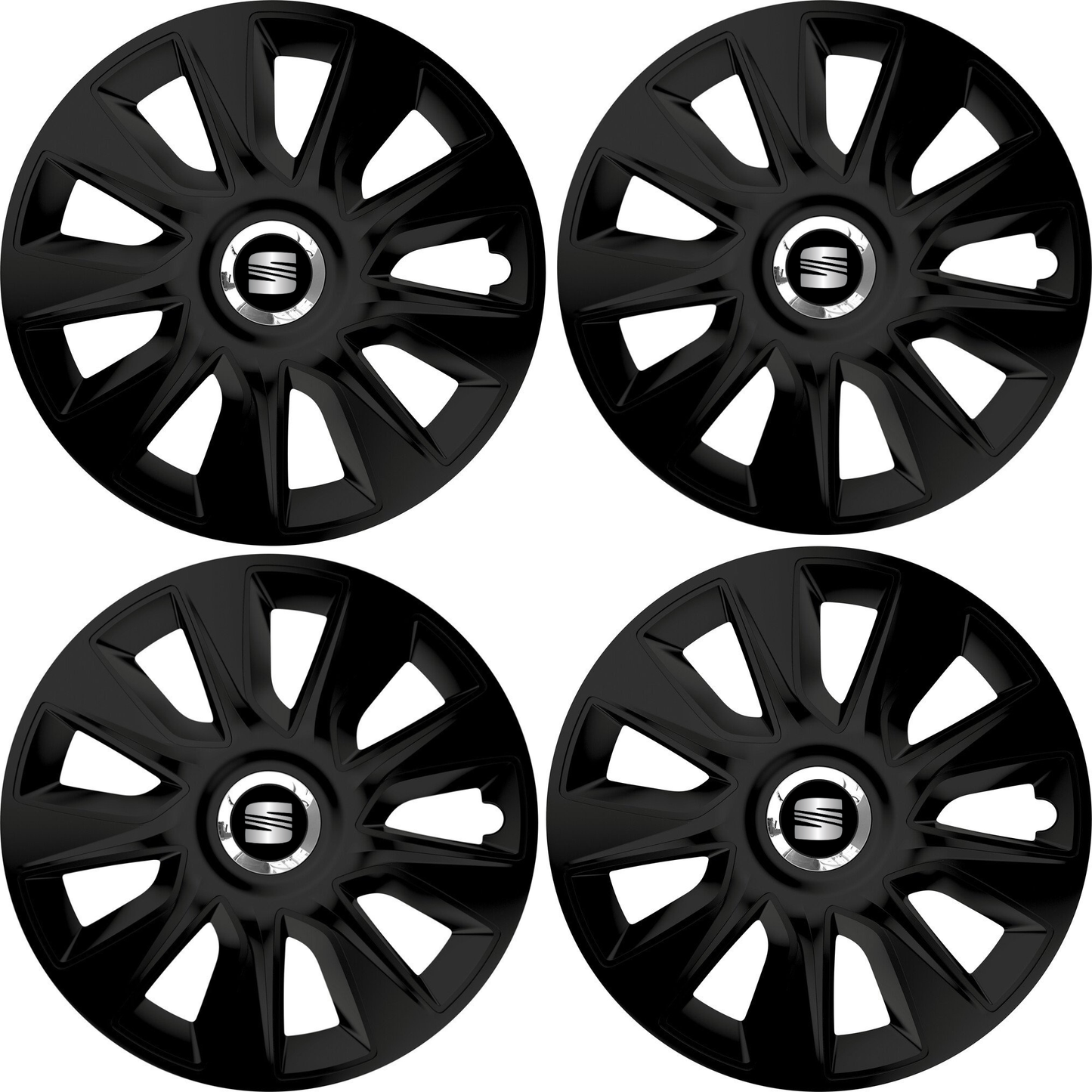 Set 4 Capace Roti 15 inchi (R15) Stratos Negru, Compatibile Cu Seat