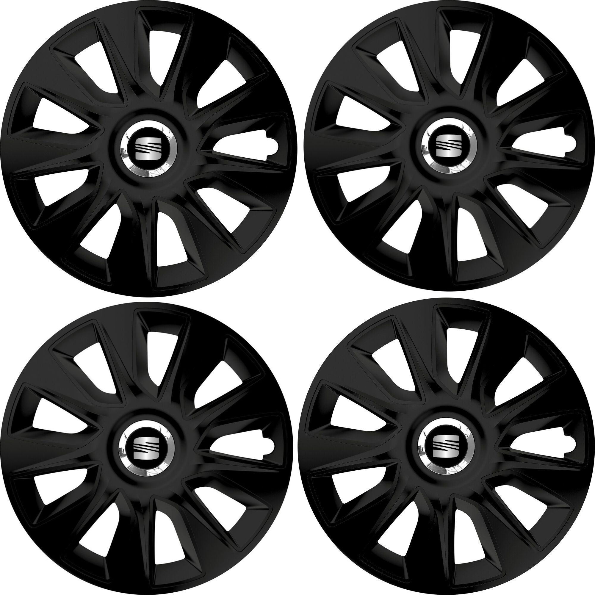 Set 4 Capace Roti 15 inchi (R15) Stratos Negru, Compatibile Cu Seat