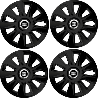 Set 4 Capace Roti 15 inchi (R15) Stratos Negru, Compatibile Cu Seat
