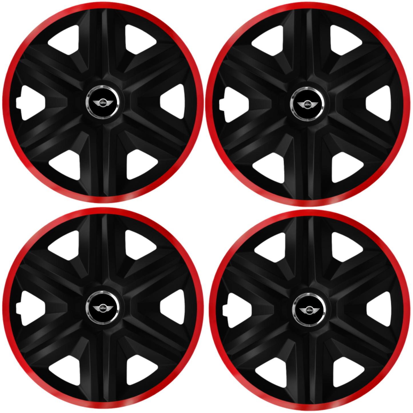 Set 4 Capace Roti pentru Mini, model Fast Black Cu Rama Rosie, R15