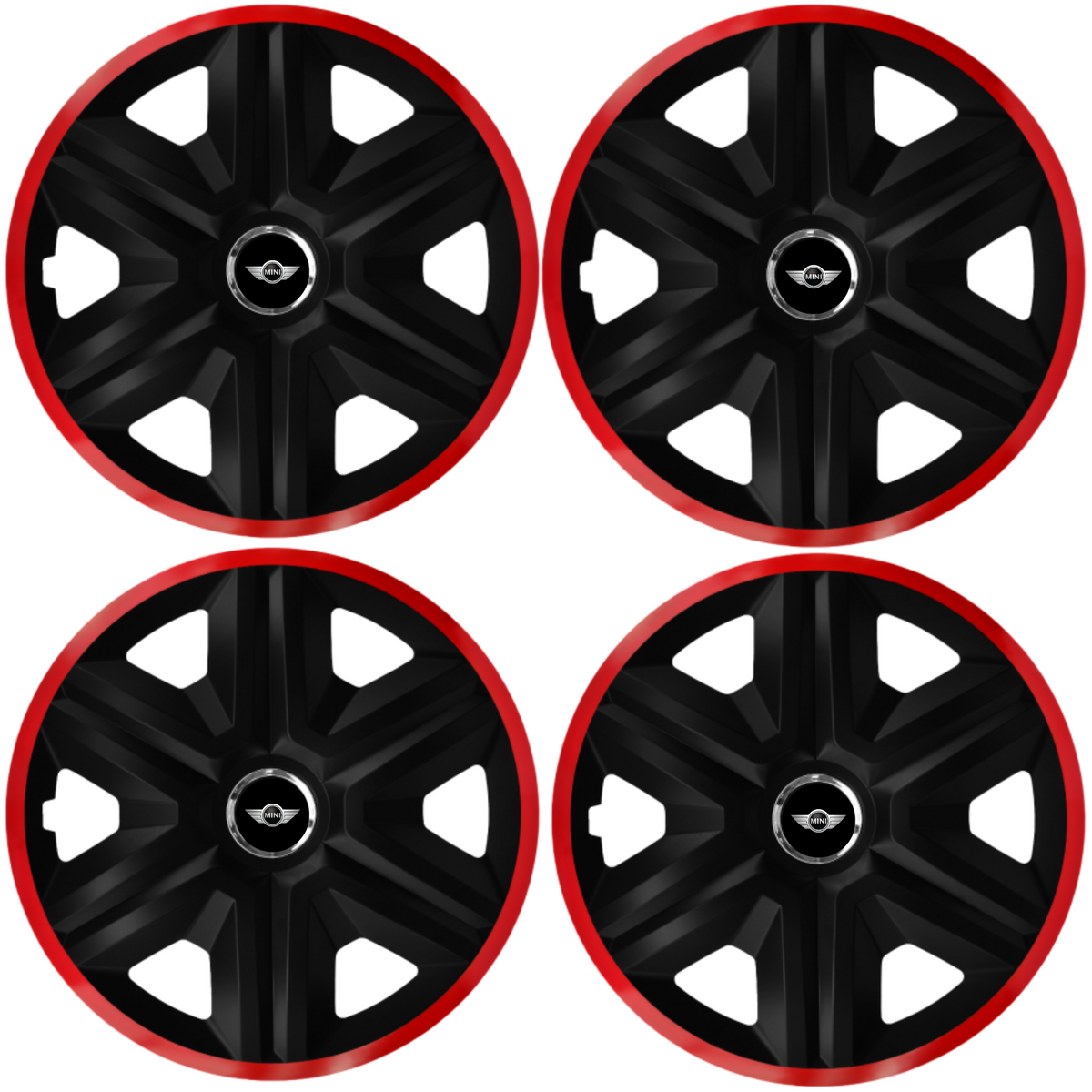 Комплект 4 таса за Mini, модел Fast Black с червена рамка, R14