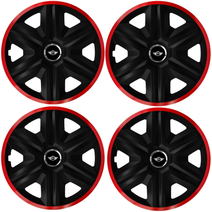 Set 4 Capace Roti pentru Mini, model Fast Black Cu Rama Rosie, R15