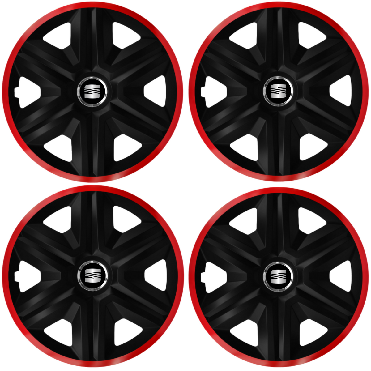 Комплект 4 таса за Seat, модел Fast Black с червена рамка, R15