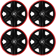 Set 4 Capace Roti pentru Seat, model Fast Black Cu Rama Rosie, R16