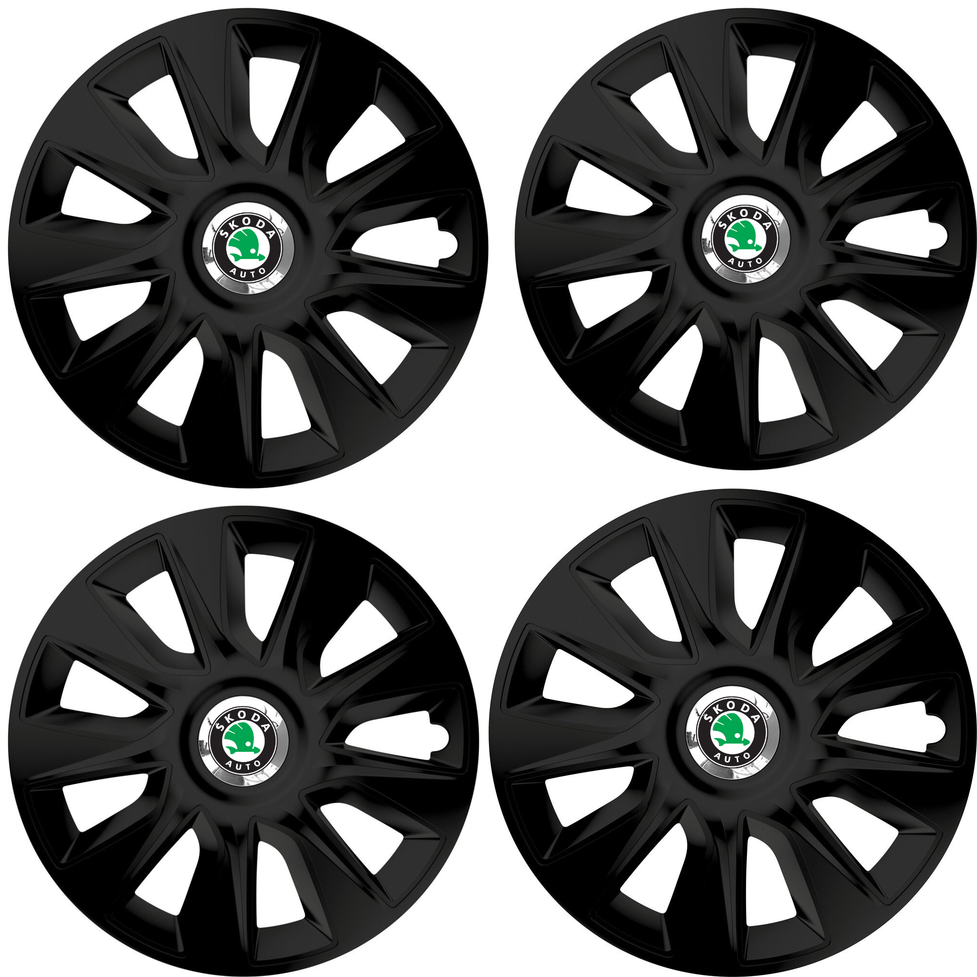 Set 4 Capace Roti 16 inchi (R16) Stratos Negru, Compatibile Cu Skoda